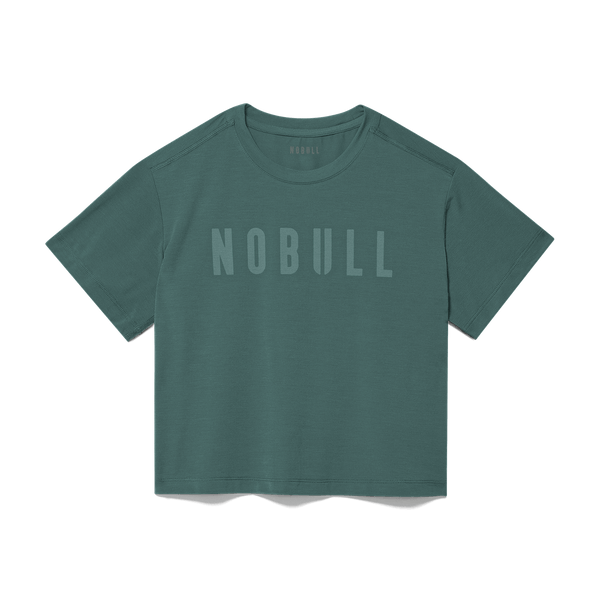 Women's Silver Pine NOBULL Boxy Tee Flat Lay Angle.