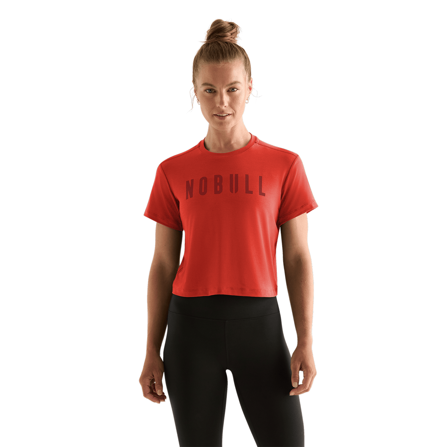 Women's Crimson NOBULL Boxy Tee Front Angle.