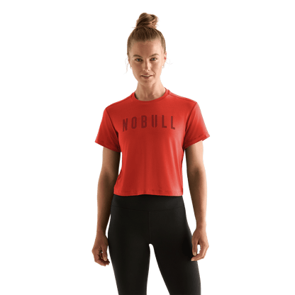 Women's Crimson NOBULL Boxy Tee Front Angle.