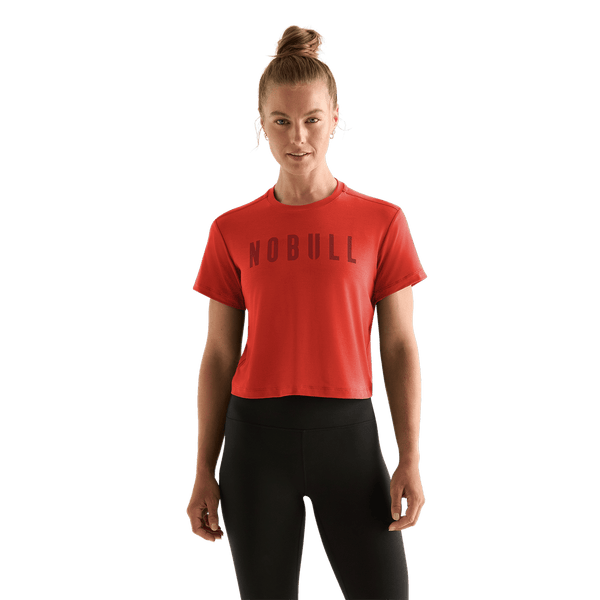 Women's Crimson NOBULL Boxy Tee Front Angle.
