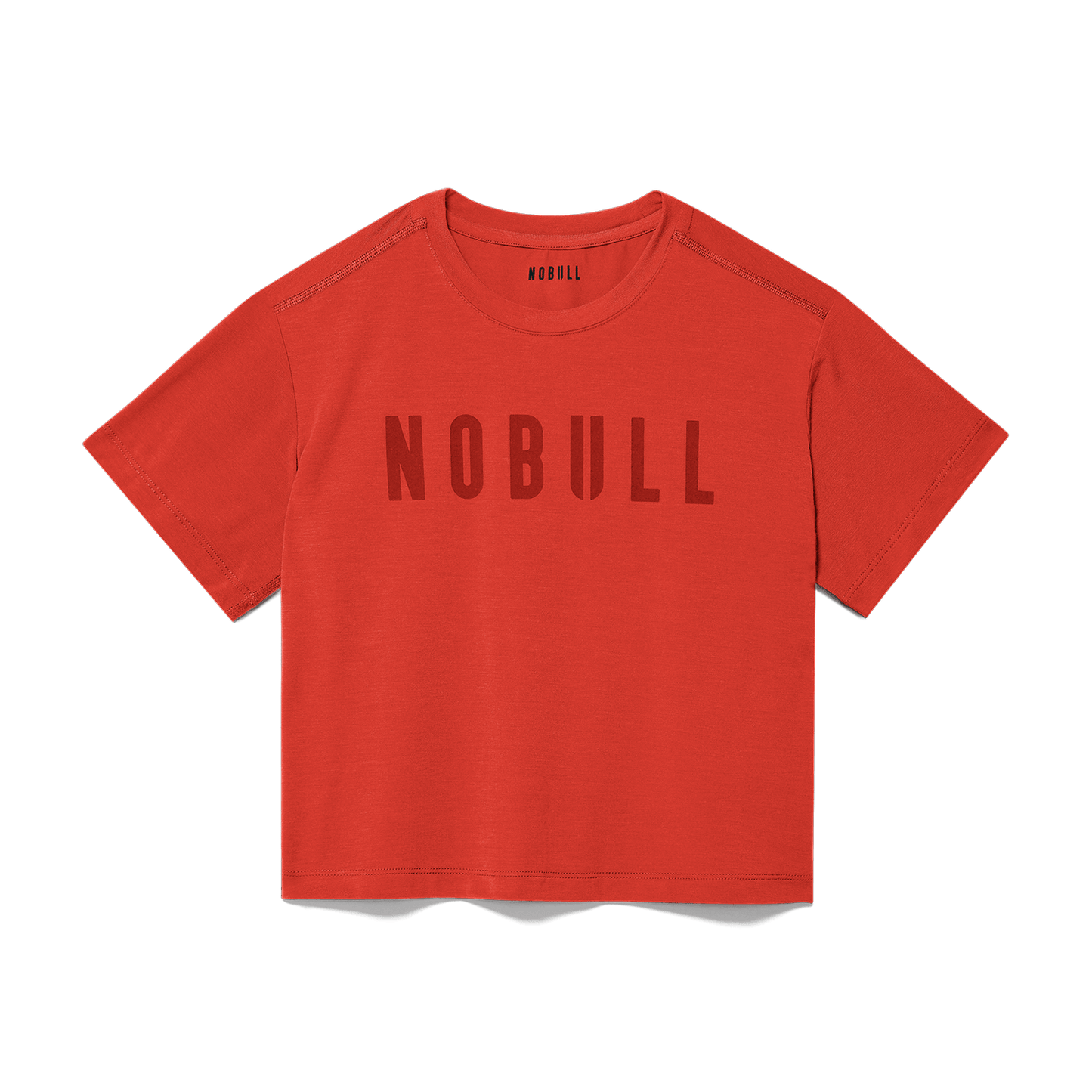 Women's Crimson NOBULL Boxy Tee Flat Lay Angle.