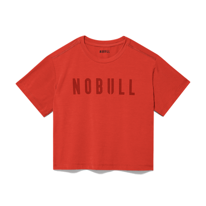 Women's Crimson NOBULL Boxy Tee Flat Lay Angle.