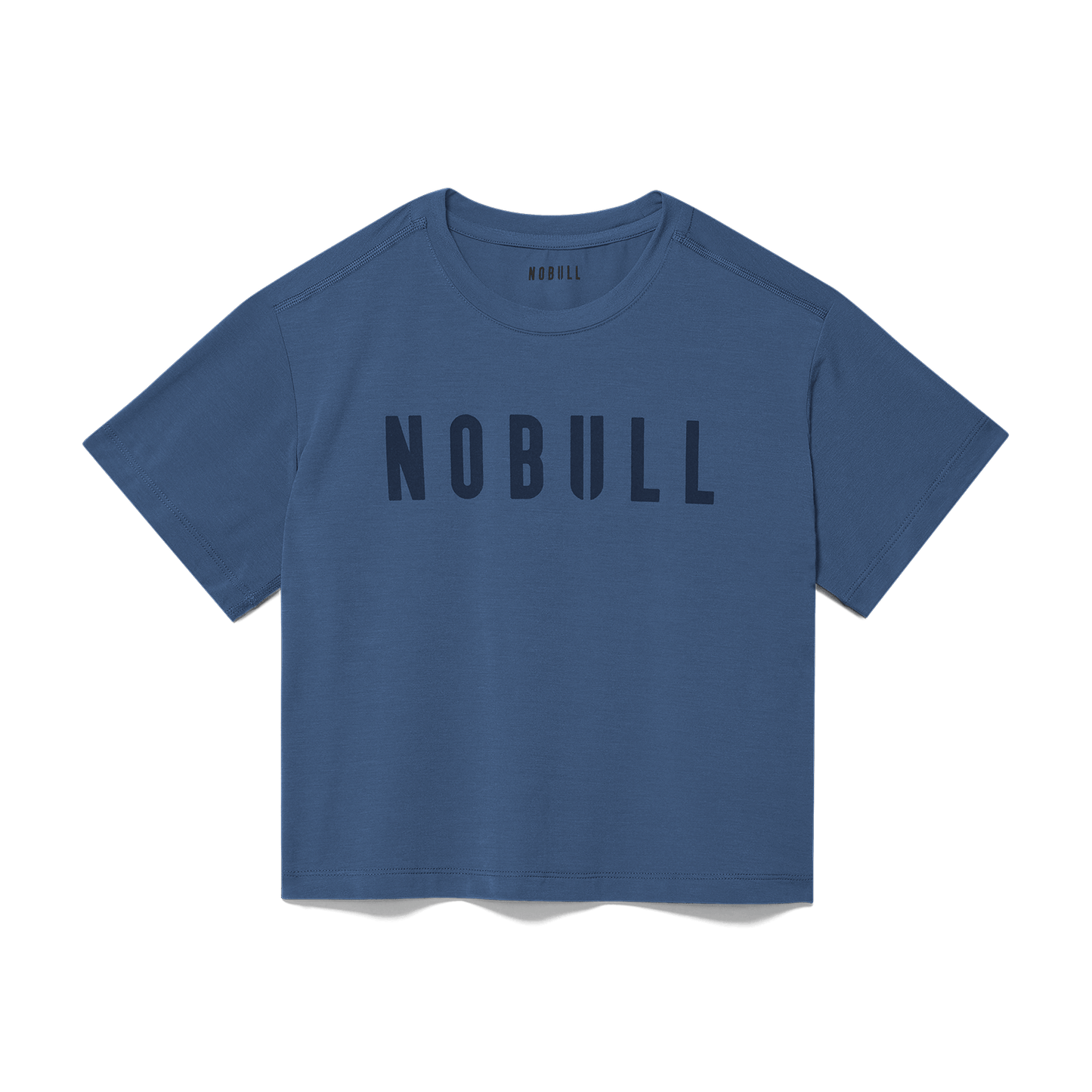 Women's Coastal Blue NOBULL Boxy Tee Flat Lay Angle.