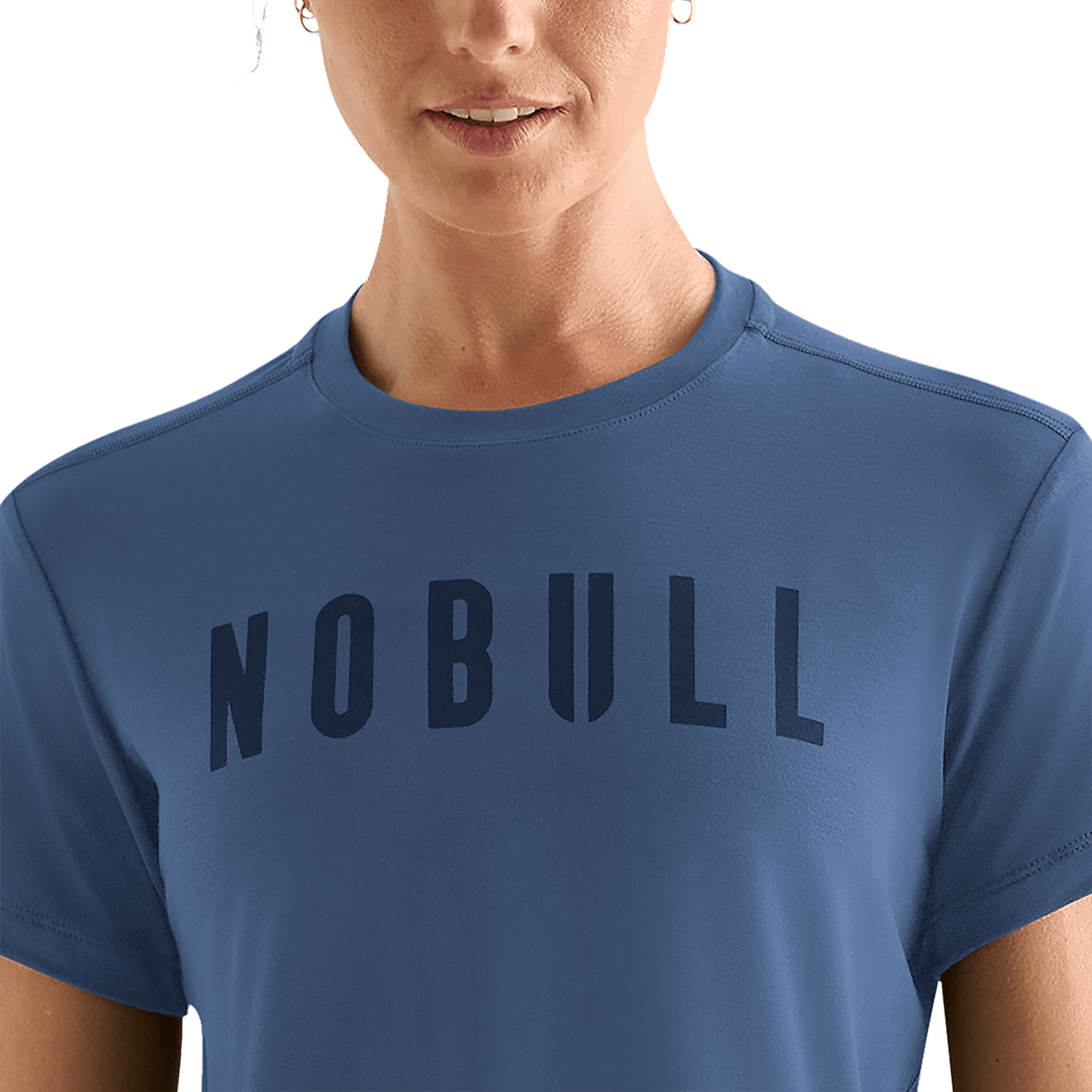 Women's Coastal Blue NOBULL Boxy Tee Front Detail Angle.