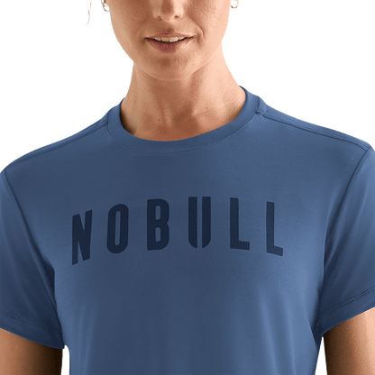 Women's Coastal Blue NOBULL Boxy Tee Front Detail Angle.