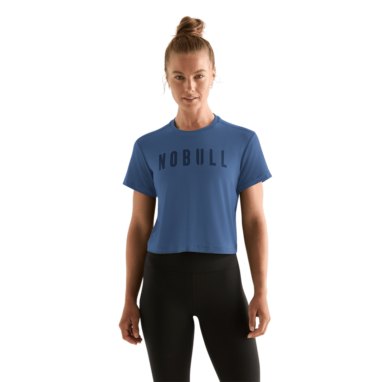 Women's Coastal Blue NOBULL Boxy Tee Front Angle.