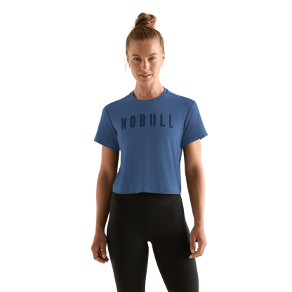 Women's Coastal Blue NOBULL Boxy Tee Front Angle.