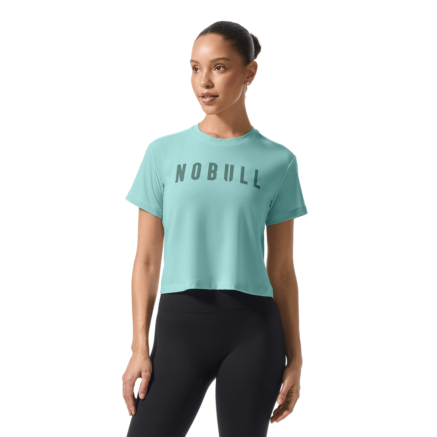 Women's Blue Haze NOBULL Boxy Tee Front On Body Angle.