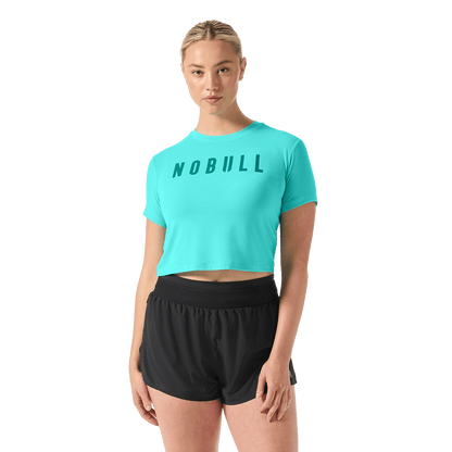 Women's Aqua Wash NOBULL Boxy Tee Front Waist Up Angle.