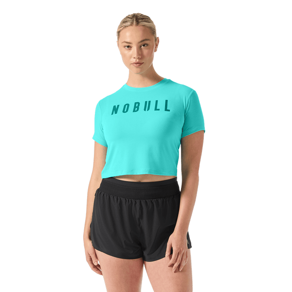 Women's Aqua Wash NOBULL Boxy Tee Front Waist Up Angle.