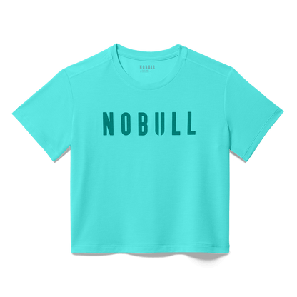 Women's Aqua Wash NOBULL Boxy Tee Flat Lay Angle.