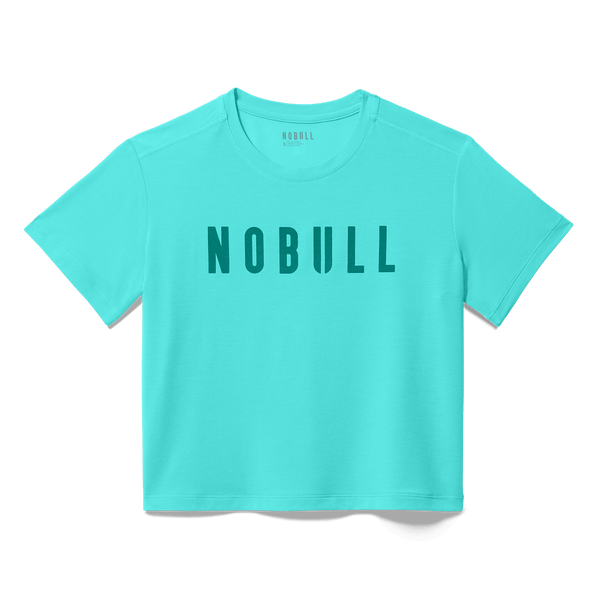 Women's Aqua Wash NOBULL Boxy Tee Flat Lay Angle.