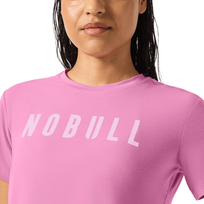 Women's Soft Pink Boxy Tee Front Detail Angle.