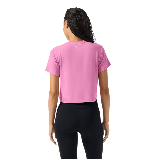 Women's Soft Pink Boxy Tee Back Waist Up Angle.