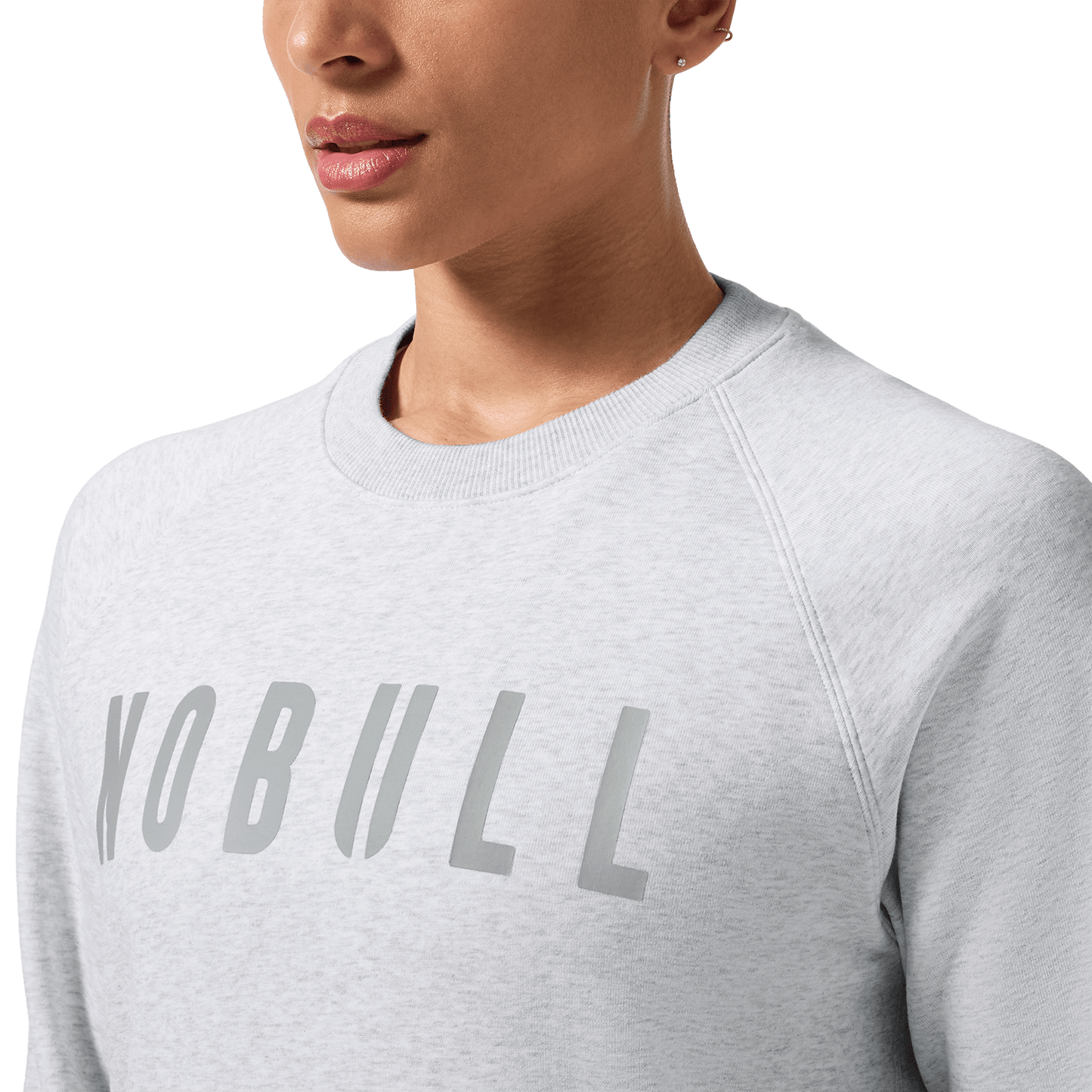Women's Light Grey Heather NOBULL Crew Front Detail Angle.