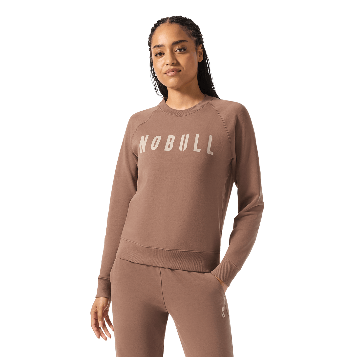 Women's Acorn NOBULL Crew Front Waist Up Angle.