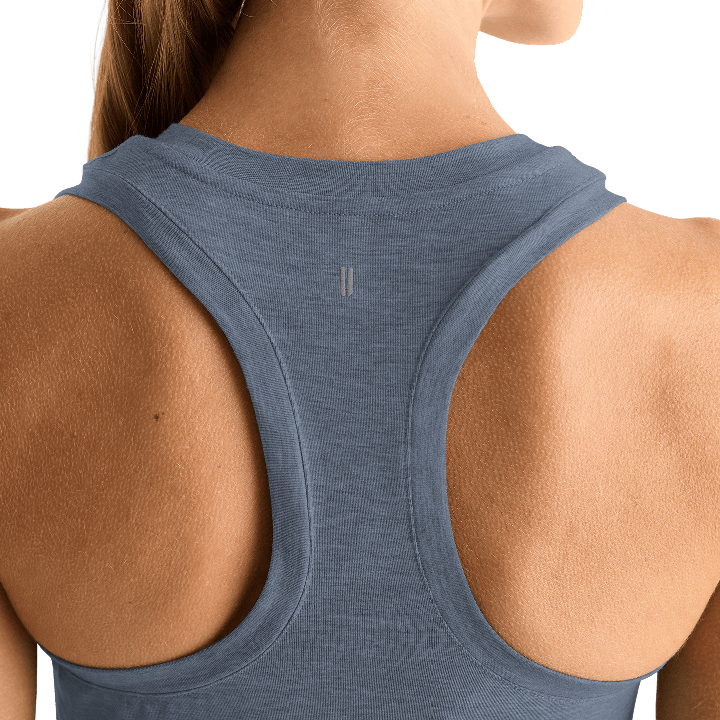 Women's Dusty Blue Heather Fitted Tank U Logo Angle.