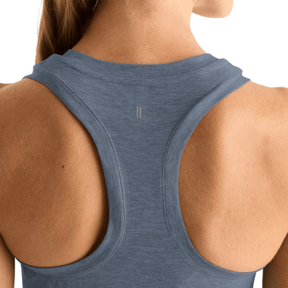 Women's Dusty Blue Heather Fitted Tank U Logo Angle.