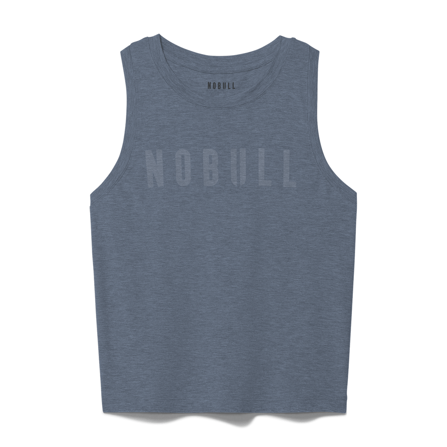 Women's Dusty Blue Heather Fitted Tank Flat Lay Angle.
