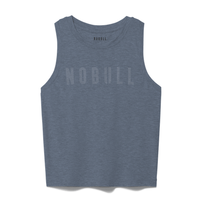 Women's Dusty Blue Heather Fitted Tank Flat Lay Angle.