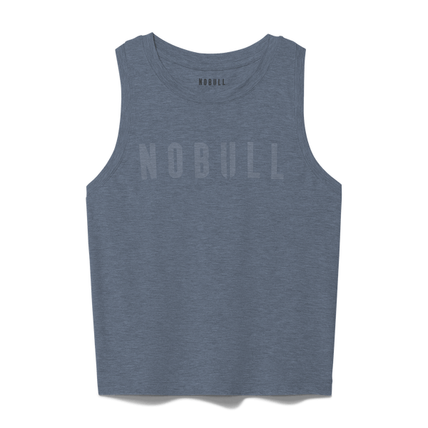 Women's Dusty Blue Heather Fitted Tank Flat Lay Angle.