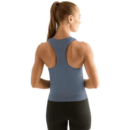 Women's Dusty Blue Heather Fitted Tank Back Angle.