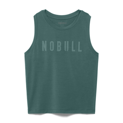 Women's Silver Pine NOBULL Fitted Tank Flat Lay Angle.
