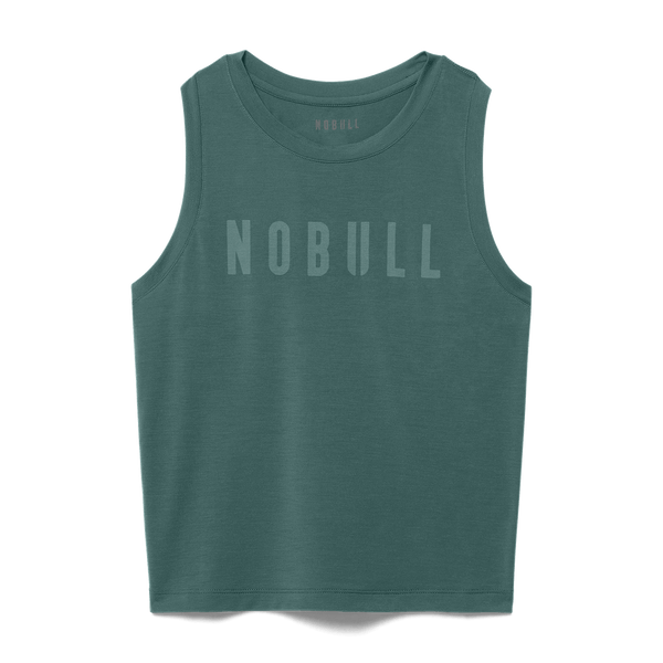 Women's Silver Pine NOBULL Fitted Tank Flat Lay Angle.