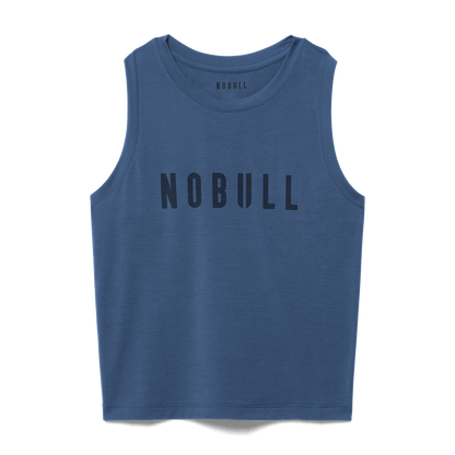 Women's Coastal Blue NOBULL Fitted Tank Flat Lay Angle.