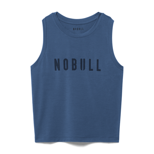 Women's Coastal Blue NOBULL Fitted Tank Flat Lay Angle.