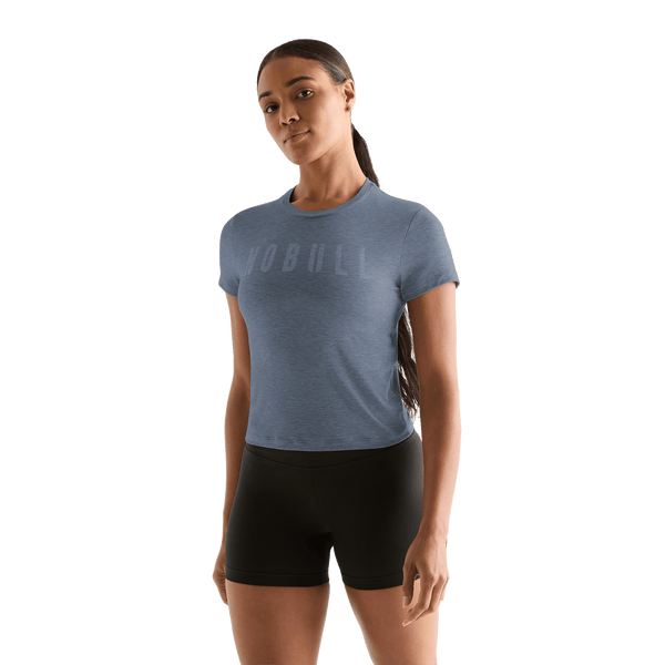 Women's Dusty Blue Heather NOBULL Fitted Tee Front Angle.
