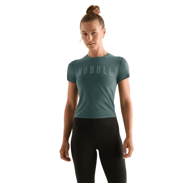 Women's Silver Pine NOBULL Fitted Tee Front Angle.