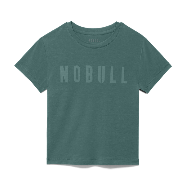 Women's Silver Pine NOBULL Fitted Tee Flat Lay Angle.