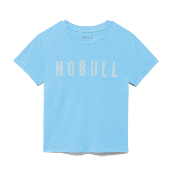Women's Alaskan Blue Fitted Tee Flat Lay Angle.