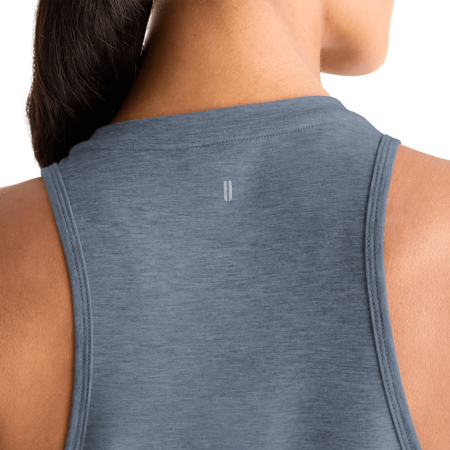 Women's Dusty Blue Heather NOBULL High-Neck Tank U Logo Angle.