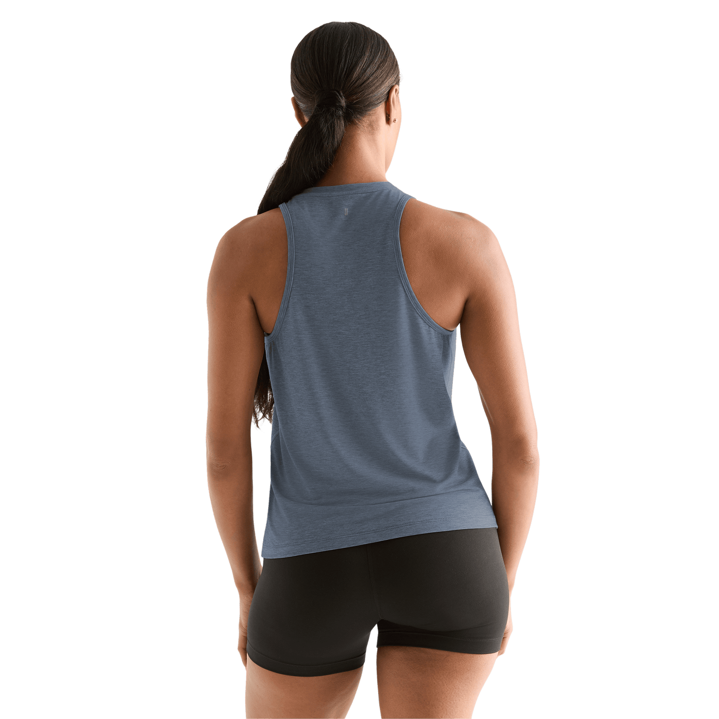 Women's Dusty Blue Heather NOBULL High-Neck Tank Back Angle.