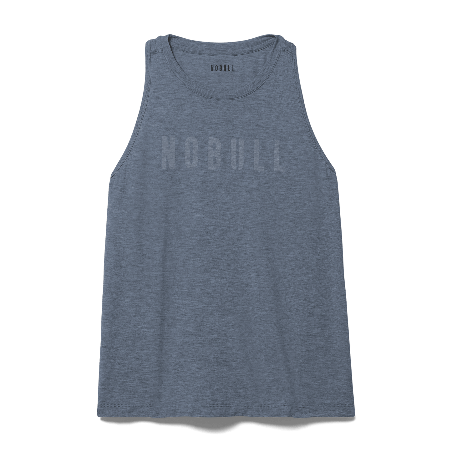Women's Dusty Blue Heather NOBULL High-Neck Tank Flat Lay Angle.