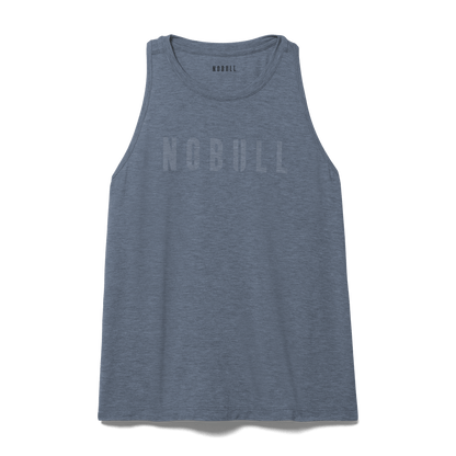 Women's Dusty Blue Heather NOBULL High-Neck Tank Flat Lay Angle.