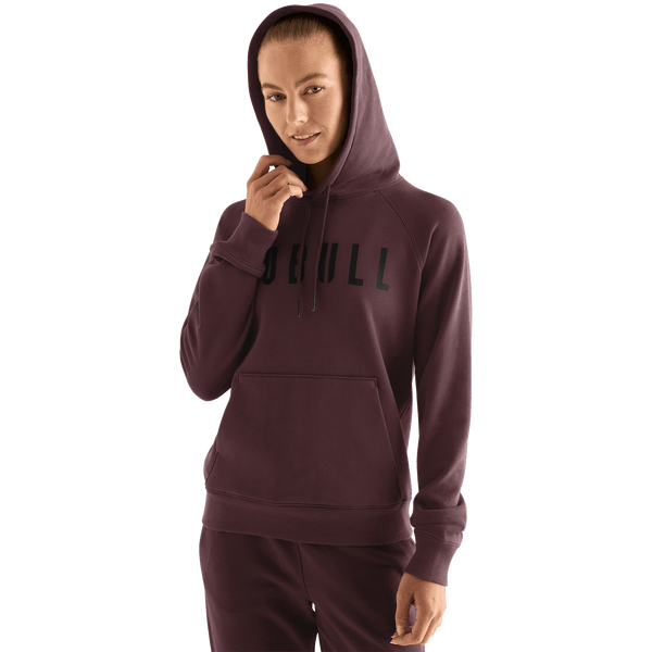 Women's NOBULL Dark Burgundy Hoodie Hood Up Angle.