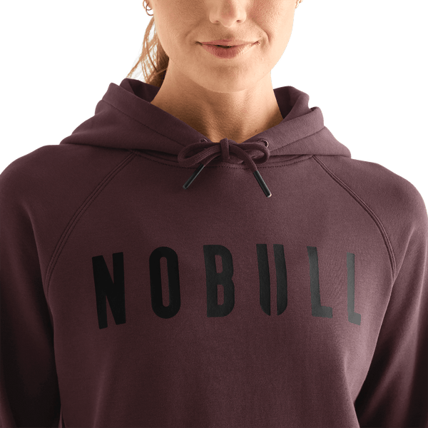 Women's NOBULL Dark Burgundy Hoodie Detail Angle.