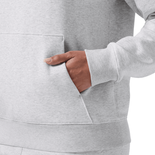 Women's Light Grey Heather NOBULL Hoodie Pocket Detail Angle.