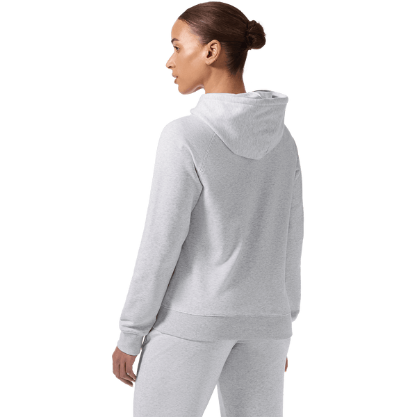 Women's Light Grey Heather NOBULL Hoodie Back on Body Angle.
