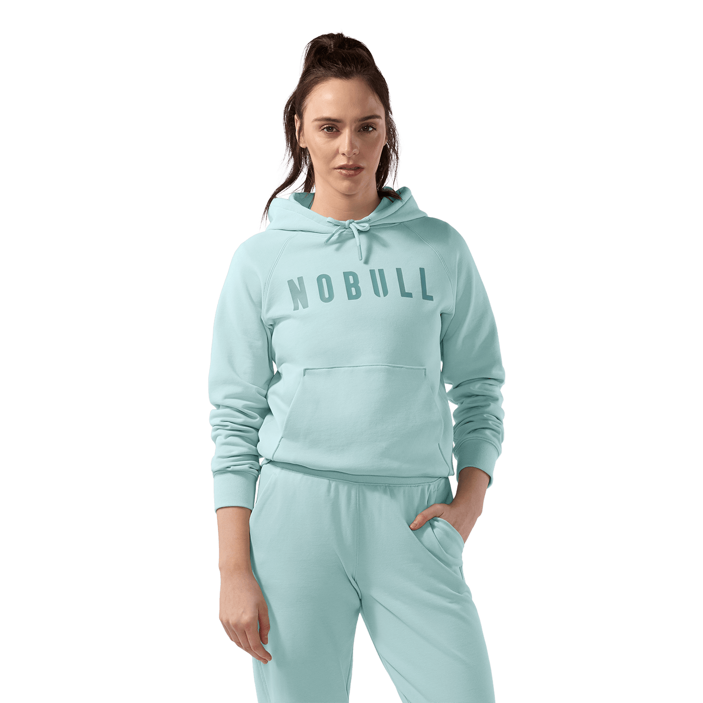 Blue Haze NOBULL Layers Hoodie Front On Body Angle.