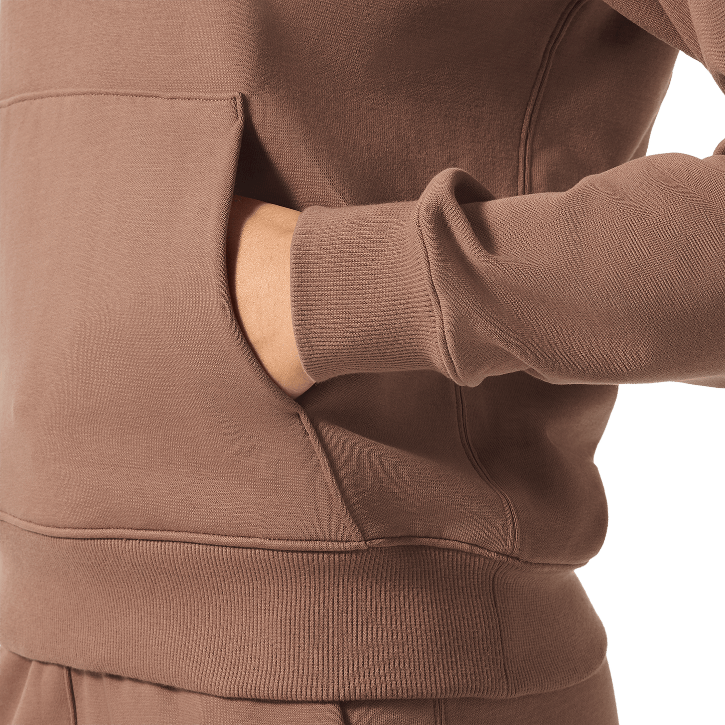 Women's Acorn NOBULL Hoodie Front Pocket Detail Angle.