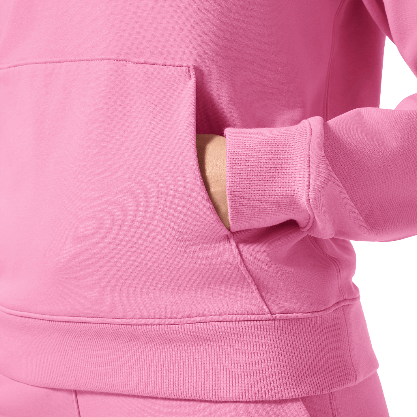 Women's Soft Pink NOBULL Hoodie Front Pocket Angle.