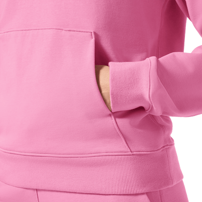 Women's Soft Pink NOBULL Hoodie Front Pocket Angle.