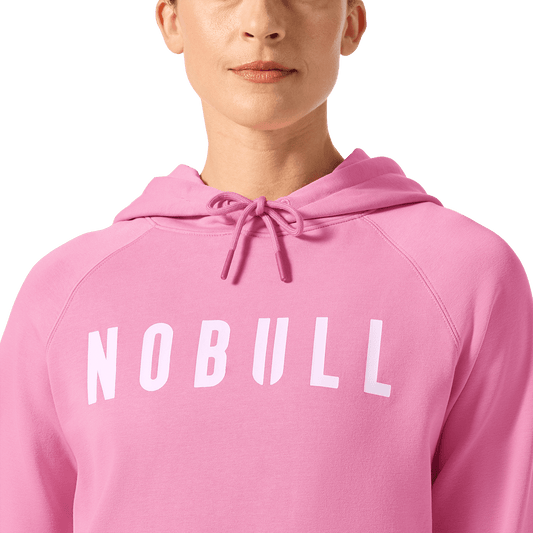 Women's Soft Pink NOBULL Hoodie Front Detail Angle.