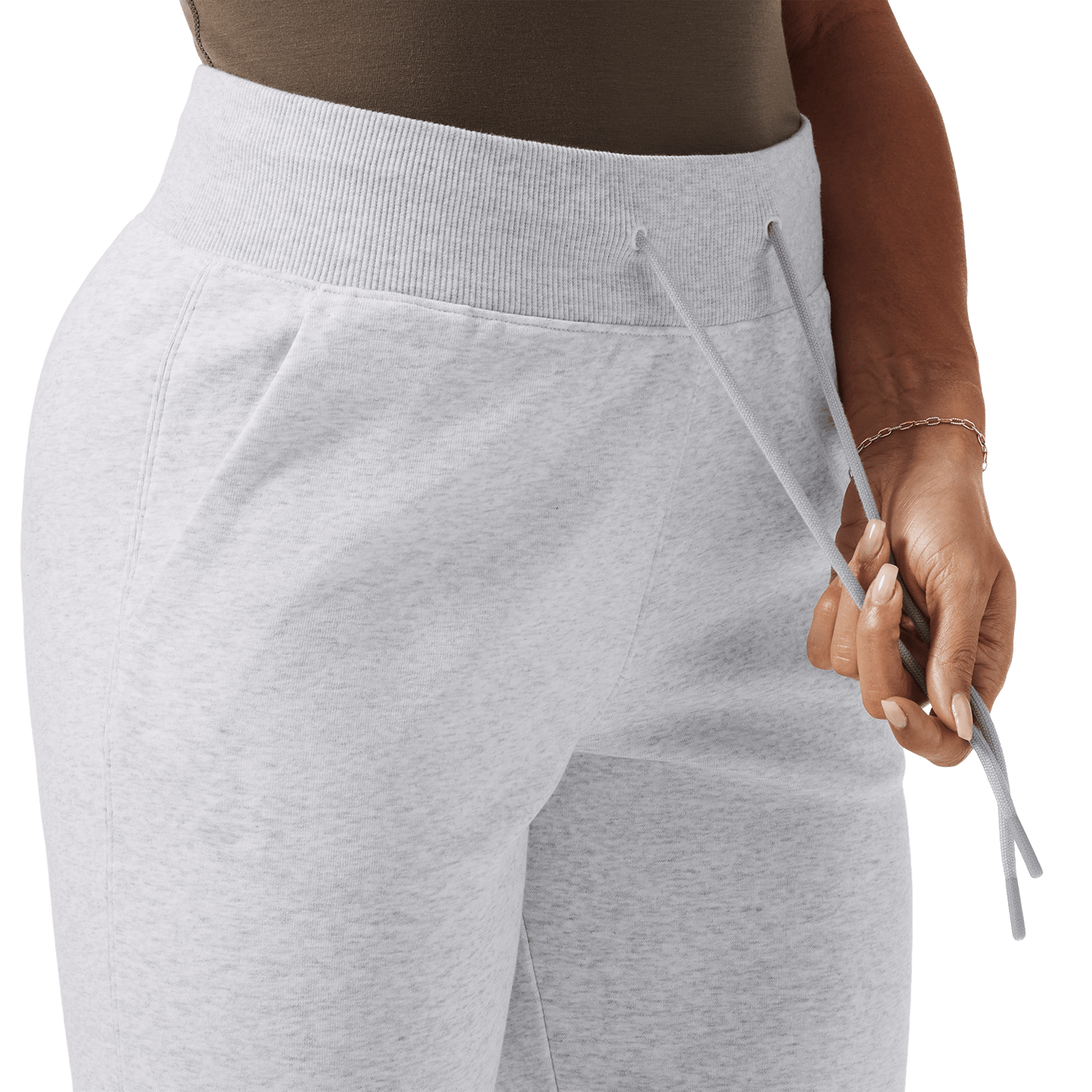 Women's Light Grey Heather NOBULL Jogger Drawstring Detail Angle.