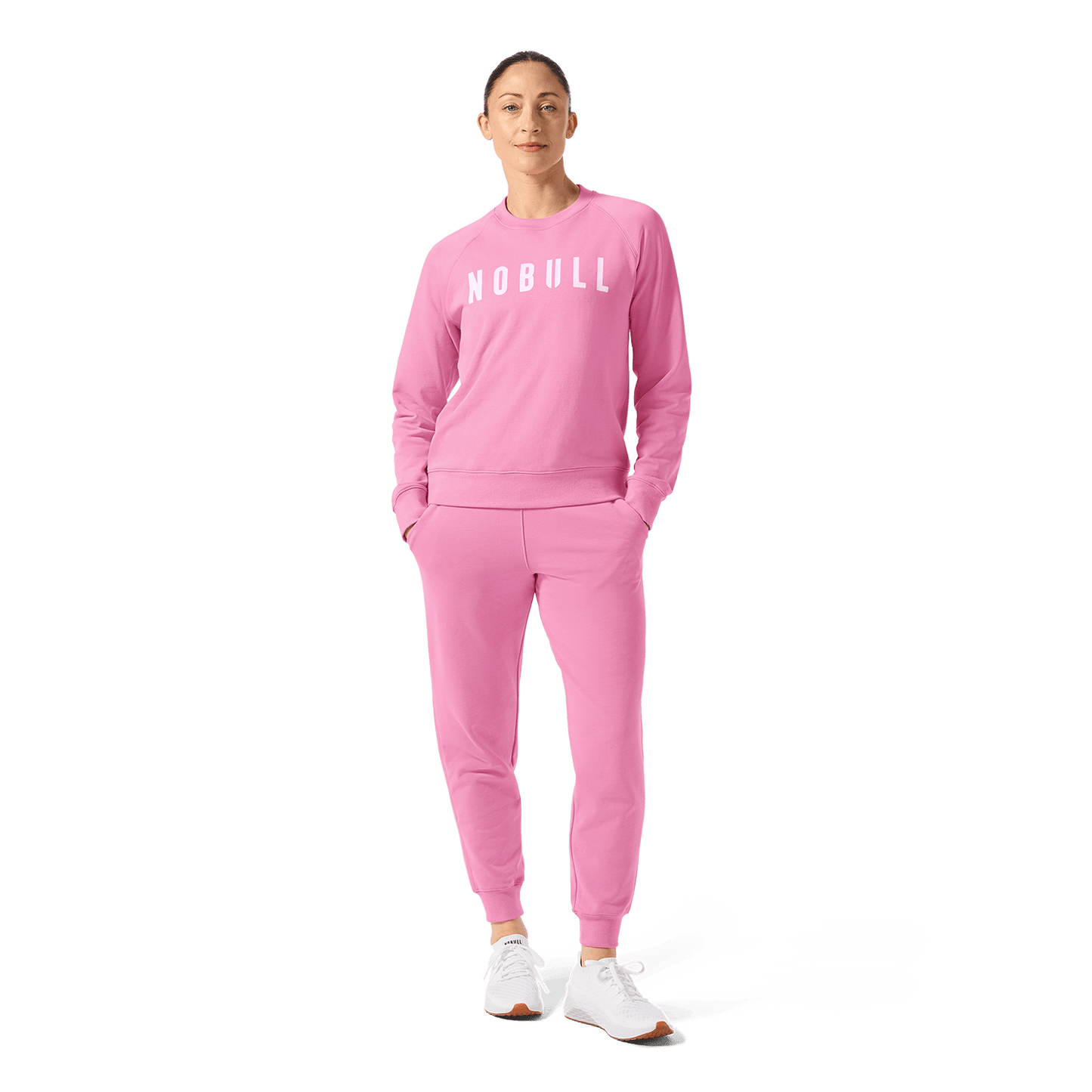 Women's Soft Pink NOBULL Jogger Front Full Body Angle.