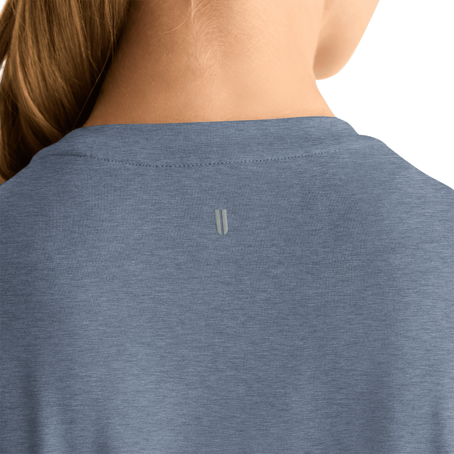 Women's Dusty Blue Heather NOBULL Long Sleeve Tee Shirt U Logo Angle.